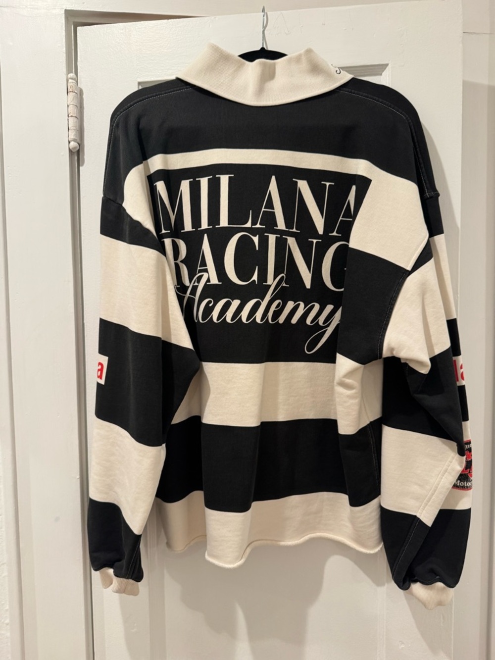 Milana Studios Washed Black Racing Academy Polo Heavyweight Open Hem Sweatshirt - Picture 2 of 2
